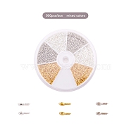 1 Box Three Colors Iron Screw Eye Pin Peg Bails, For Half Drilled Beads, Golden, Silver and Platinum Color, 8x4x1mm, Hole: 2mm, about 150pcs/centainer, about 900pcs/box(IFIN-X048-01)