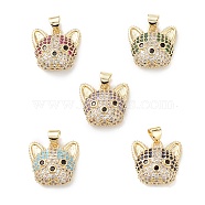 Brass Micro Pave Cubic Zirconia Pendants, Real 16K Gold Plated, Dog Charms, Mixed Color, 16x17x6.5mm, Hole: 5x3mm.(KK-M240-10)
