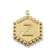 201 Stainless Steel Pendants, Golden, Hexagon with Letter Charm, Letter Z, 21x16.5x2mm, Hole: 1.5mm(STAS-R227-01A-G)