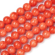 Natural Mashan Jade Beads Strands, Dyed, Round, Orange Red, 10mm, Hole: 1.2mm, about 42pcs/strand, 16 inch(DJAD-10D-18-2)