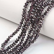 Electroplate Transparent Glass Beads Strands, Half Black Plated, Faceted, Rondelle, Coconut Brown, 4x3mm, Hole: 0.4mm, about 123~127pcs/strand, 16.5~16.9 inch(42~43cm)(EGLA-A034-T4mm-P07)