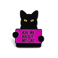 Cat Shape Enamel Pins, Black Alloy Brooches for Backpack Clothes, Magenta, 30x25x1.5mm(JEWB-P041-B03)