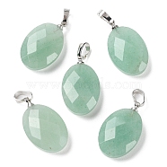 Natural Green Aventurine Pendants, Faceted Oval Charms with Platinum Plated Brass Snap on Bails, 21.8x13.4~13.5x6.2mm, Hole: 5.3x3.7mm(G-E603-03P-03)