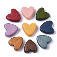 Painted Natural Wood Beads, Heart, Mixed Color, 15.5x15.5x6mm, Hole: 1.5mm(WOOD-R265-08)