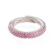 Adjustable Brass Micro Pave Cubic Zirconia Cuff Rings, Open Rings, Long-Lasting Plated, Platinum, Deep Pink, Size 5, 16mm(RJEW-L098-007C-P)