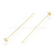 Brass Star Head Pins, Nickel Free, Real 18K Gold Plated, 51x0.7mm, Head: 5x6mm(KK-N259-43)