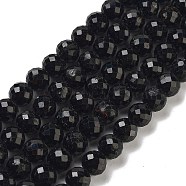 Natural Black Tourmaline Beads Strands, Grade AA, Faceted, Round, 7.8mm, Hole: 0.8mm, about 52pcs/strand, 15.43''(39.2cm)(G-B088-C06-08)