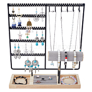 Removable Wood Jewelry Display Tray with Iron Jewelry Organizer Holder for Earrings Rings, Bracelets, Necklaces Storage, Black, Finished Product: 30x9.6x35.4cm(ODIS-WH0050-12A)