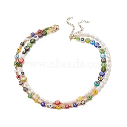 2Pcs 2 Styles Handmade Millefiori Glass & Natural Pearl & Glass Seed Beaded Necklaces Set for Women, Mixed Color, 14.57~15.75 inch(37~40cm), 1Pc/style(NJEW-JN04185)