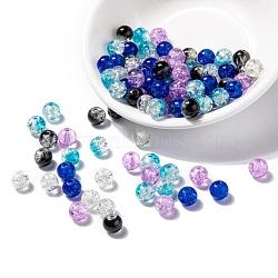 Baking Paint Crackle Glass Beads, Silver-Grey Mix, Round, Mixed Color, 8~8.5x7.5~8mm, Hole: 1mm, about 100pcs/bag(DGLA-X0006-8mm-03)