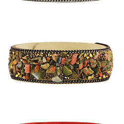 Flannelette Snap Bracelets, with Alloy Button and Natural Gemstone, Light Goldenrod Yellow, 65mm(2-1/2 inch)(BJEW-N0011-003D)