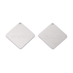 Non-Tarnish 304 Stainless Steel Pendants, Stamping Blank Tag, Laser Cut, Double Side Drawbench Effect, Rhombus, Stainless Steel Color, 24.5x24.5x1mm, Hole: 1.4mm(STAS-O13-08G-P)