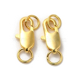 Brass Lobster Claw Clasps, with Jump Rings, Real 18K Gold Plated, 12x6x2.5mm, Hole: 3mm(X-KK-P249-05B-G)
