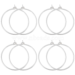 4 Pairs 925 Sterling Silver Hoop Earring Findings, Wine Glass Charm Rings, Silver, 27x24x1mm, Pin: 0.7mm(FIND-BBC0002-77)