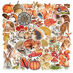 50Pcs Autumn Theme PVC Self Adhesive Stickers, Squirrel Rabbit Leaf Waterproof Decals, for Water Bottles, Laptop, Luggage, Cup, Computer, Mobile Phone, Skateboard, Guitar, Mixed Color, 47~73x40~77x0.1mm(STIC-C003-05)