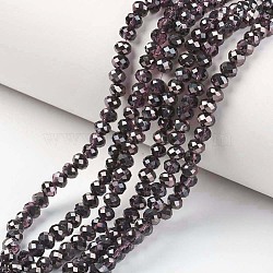 Electroplate Transparent Glass Beads Strands, Half Black Plated, Faceted, Rondelle, Coconut Brown, 4x3mm, Hole: 0.4mm, about 123~127pcs/strand, 16.5~16.9 inch(42~43cm)(EGLA-A034-T4mm-P07)