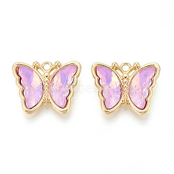 Alloy Glass Pendants, Butterfly, Faceted, Light Gold, Plum, 19x23x5mm, Hole: 2mm(GLAA-T023-41KCG-04)