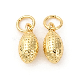 Brass Pendants, Ball Charms, Cadmium Free & Lead Free, Golden, Rack Plating, Long-Lasting Plated, with Jump Ring, Rugby, 11x5mm, Hole: 3.2mm(KK-D019-14B-G)