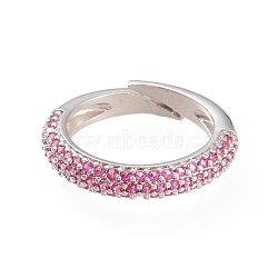 Adjustable Brass Micro Pave Cubic Zirconia Cuff Rings, Open Rings, Long-Lasting Plated, Platinum, Deep Pink, Size 5, 16mm(RJEW-L098-007C-P)