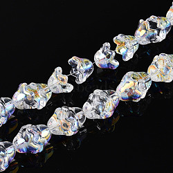 Electroplate Transparent Glass Beads Strands, Flower, AB Color Plated, Clear AB, 11~12x8mm, Hole: 1.2mm, about 101~102pcs/strand, 29.92 inch(76cm)(X-EGLA-N020-03A)