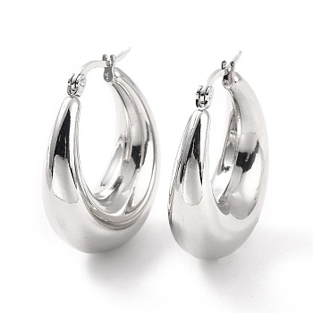 304 Stainless Steel Chunky Hoop Earrings for Women, Stainless Steel Color, 32x28x10mm, Pin: 0.6mm