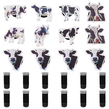 HOBBIESAY 2 Sets 2 Style Cow Acrylic Empty Car Vent Clip Set, Zinc Alloy Car Air Fresh Perfume Clips, Black, Cow: 34~48x31.5~49x14.5mm, 1 set/style