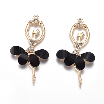 Alloy Big Pendants, with Resin & Crystal Rhinestone, Faceted, Ballerina, Golden, Black, 59~60x30~31x4.5mm, Hole: 2.5mm