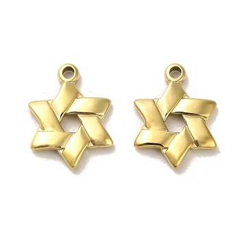 304 Stainless Steel Pendants, Star of David Charms, Real 14K Gold Plated, 16x12x2mm, Hole: 1.6mm