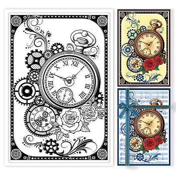 PVC Plastic Stamps, for DIY Scrapbooking, Photo Album Decorative, Cards Making, Stamp Sheets, Clock Pattern, 16x11x0.3cm