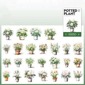 Potted Plant PET Stickers Set, Decorative Stickers, Green, 35~51x22~49x0.1mm