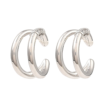 Rack Plating Brass Double Line Cuff Earrings, with Cubic Zirconia, Long-Lasting Plated, Lead Free & Cadmium Free, Platinum, 15x14x8mm