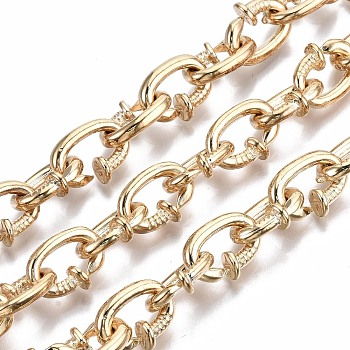 Alloy Chains, Metal Nail Link Chains, Long-Lasting Plated, Unwelded, Cadmium Free & Nickel Free & Lead Free, Light Gold, 14.5x10.5~11.5x5mm