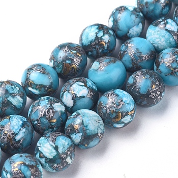 Assembled Synthetic Silver Line Turquoise Beads Strands, Dyed, Round, 8~8.5mm, Hole: 1.2mm, about 49 pcs/Strand, 15.94 inch(40.5 cm) 