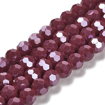 Opaque Glass Beads Strands, Faceted, Round, Dark Red, 10mm, Hole: 1.2mm, about 65~69pcs/strand, 23.03~24.49 inch(58.5~62.2cm)