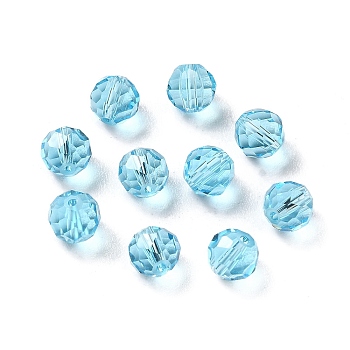 Glass Imitation Austrian Crystal Beads, Faceted, Round, Sky Blue, 6mm, Hole: 1mm