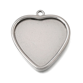 304 Stainless Steel Pendant Cabochon Settings, Heart, Non-open Back Settings, Stainless Steel Color, Tray: 21x20mm, 25.5x23x2mm, Hole: 1.6mm