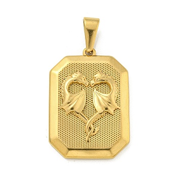 Ion Plating(IP) 304 Stainless Steel Pendants, Octagon with Double Dragon Charm, Golden, 35x24.5x5mm, Hole: 10x4.8mm