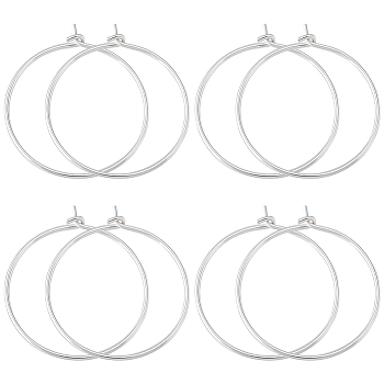4 Pairs 925 Sterling Silver Hoop Earring Findings, Wine Glass Charm Rings, Silver, 27x24x1mm, Pin: 0.7mm