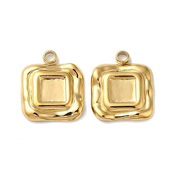 304 Stainless Steel Pendant Cabochon Settings, Square Charm, Real 18K Gold Plated, Tray: 4x4mm, 12x10x2mm, Hole: 1.5mm
