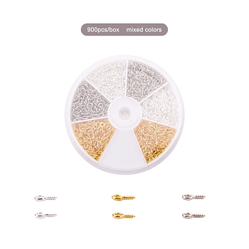 1 Box Three Colors Iron Screw Eye Pin Peg Bails, For Half Drilled Beads, Golden, Silver and Platinum Color, 8x4x1mm, Hole: 2mm, about 150pcs/centainer, about 900pcs/box