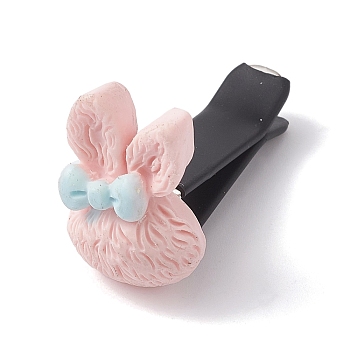 Rabbit with Bowknot Resin Car Air Vent Clips, Automotive Interior Trim, with Magnetic Ferromanganese Iron & Plastic Clip, Pink, 25x17x34mm