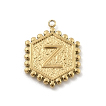 201 Stainless Steel Pendants, Golden, Hexagon with Letter Charm, Letter Z, 21x16.5x2mm, Hole: 1.5mm