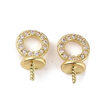 Brass with Cubic Zirconia Peg Bails, Rings, Real 14K Gold Plated, 12x7x5mm, Hole: 3.5mm, Pin: 0.5mm