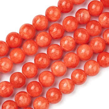 Natural Mashan Jade Beads Strands, Dyed, Round, Orange Red, 10mm, Hole: 1.2mm, about 42pcs/strand, 16 inch