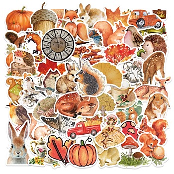 50Pcs Autumn Theme PVC Self Adhesive Stickers, Squirrel Rabbit Leaf Waterproof Decals, for Water Bottles, Laptop, Luggage, Cup, Computer, Mobile Phone, Skateboard, Guitar, Mixed Color, 47~73x40~77x0.1mm