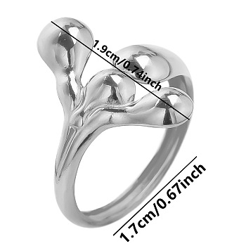 Non-Tarnish Stylish Stainless Steel Open Cuff Ring for Women, with Curved Design, Stainless Steel Color, Inner Diameter: 17mm