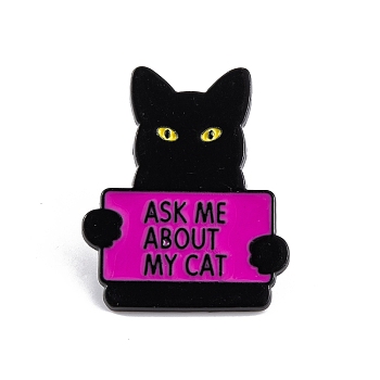 Cat Shape Enamel Pins, Black Alloy Brooches for Backpack Clothes, Magenta, 30x25x1.5mm