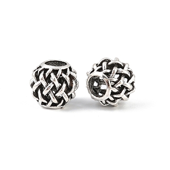 Alloy European Beads, Large Hole Beads, Rondelle, Hollow, Antique Silver, 11x9mm, Hole: 4.5mm