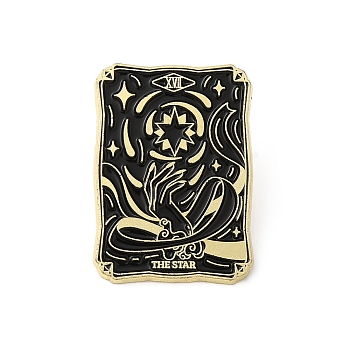 Alloy Brooch, Enamel Pins, Light Gold, Tarot Card Badges, The Star, Black, 30.5x21.5x1.5mm