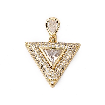 Brass Micro Pave Clear Cubic Zirconia Pendants, Cadmium Free & Nickel Free & Lead Free, Rack Plating, Triangle, Real 18K Gold Plated, 40.5x30.5x5.5mm, Hole: 3.5x7.5mm